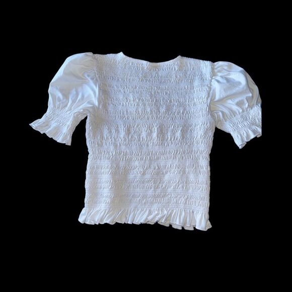 PARIS ATELIER & Other Stories White Smocked Puff Sleeve Ruffle Hem Cotton ~Small - Picture 6 of 7